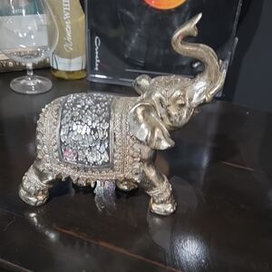 Silver Elephant Figurine with Mosaic Accents